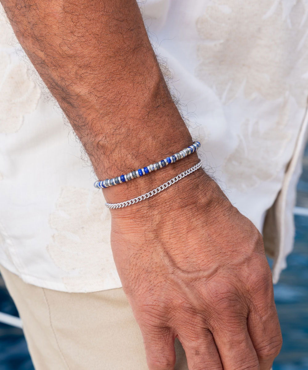 925 Sterling Silver Brontide Lapis Lazuli & Curb Chain Set