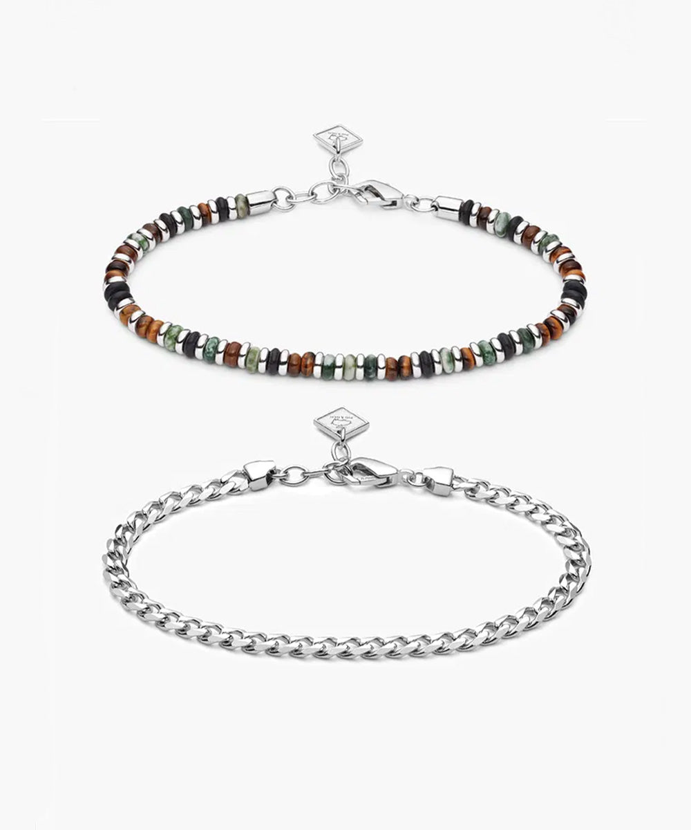 925 Sterling Silver Brontide Nagoya & Cuban Chain Set