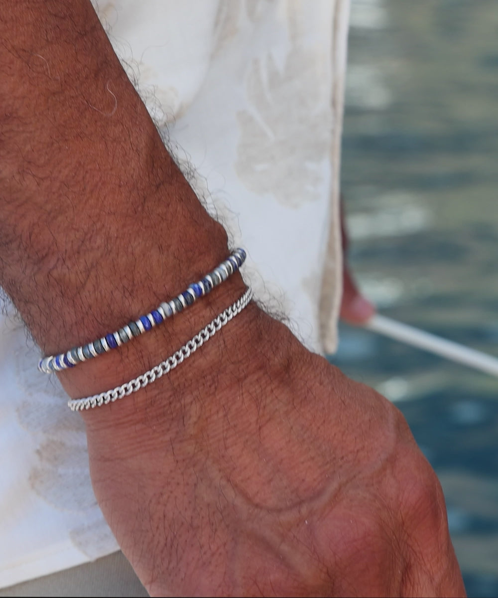 925 Sterling Silver Brontide Lapis Lazuli & Curb Chain Set